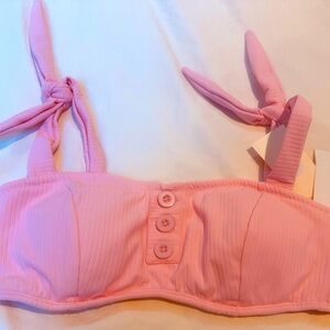 Shoshanna Ribbed Tie Strap Bikini Top in Pastel Pink (C)